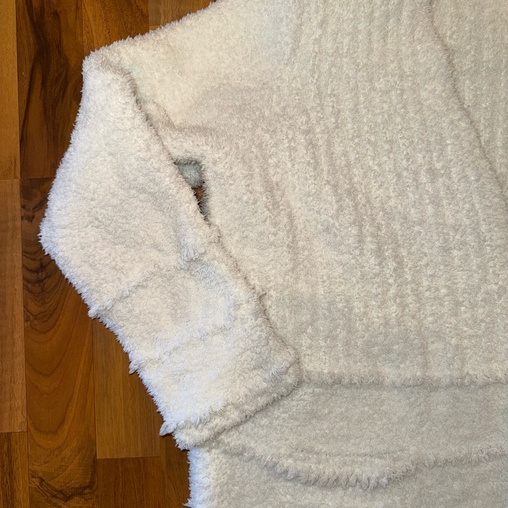 Barefoot Dreams Cardigan Womens Large White Excellent CozyChic Fringe BDWCC1513 - Picture 3 of 6